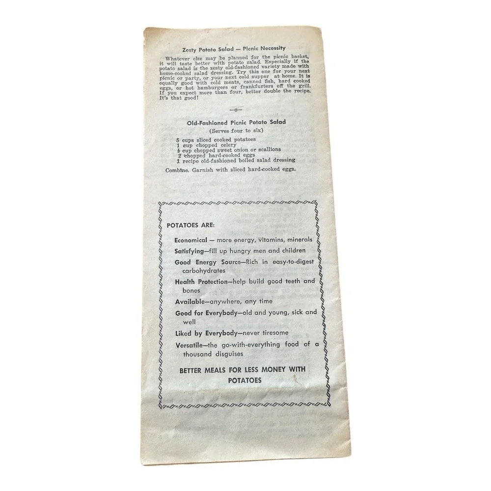 Pennsylvania Potato Institute 1950s Potato Recipe And‎ Informational Pamphlet